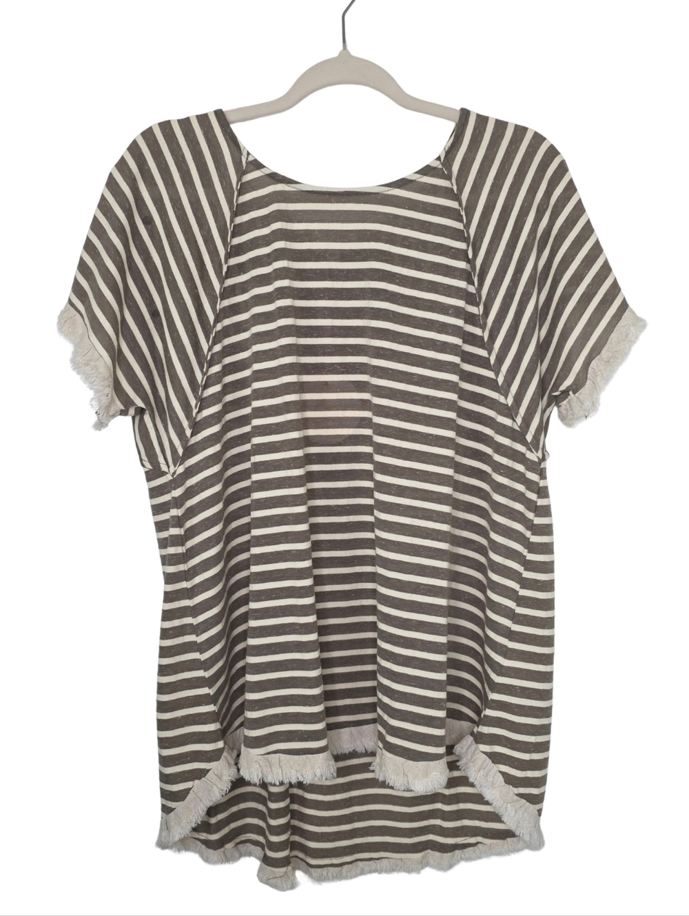 Umgee Taupe Striped High-Low Top Size Large